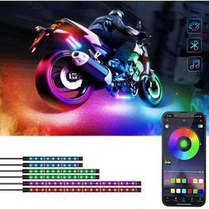 6 Pcs Motorcycle LED Light Kits, App Control Multicolor Waterproof Motorcycle LED Strip Lights, Music Sync & Multiple Scene Modes RGB LED Lights for Motorcycles, DC 12V