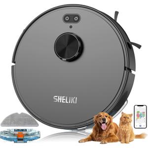 SHELIKI Robot Vacuum and Mop, Mapping Robotic Vacuums Cleaner with LiDAR Navigation Smart & Strong Suction, WiFi/App/Alexa/Voice Control, Obstacle Avoidance, for Home, Wood/Hard Floors, Pet Hair (Jet-black)