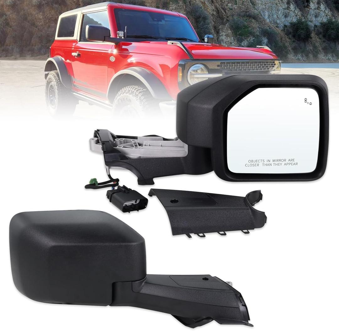 Right Passenger Side Mirror Compatible With 2021 2022 2023 2024 2025 Ford Bronco NO Fits Sport With Manual Folding Power Glass Heated Blind Spot Matte Black Replace#M2DZ-17682-B (7Pins)