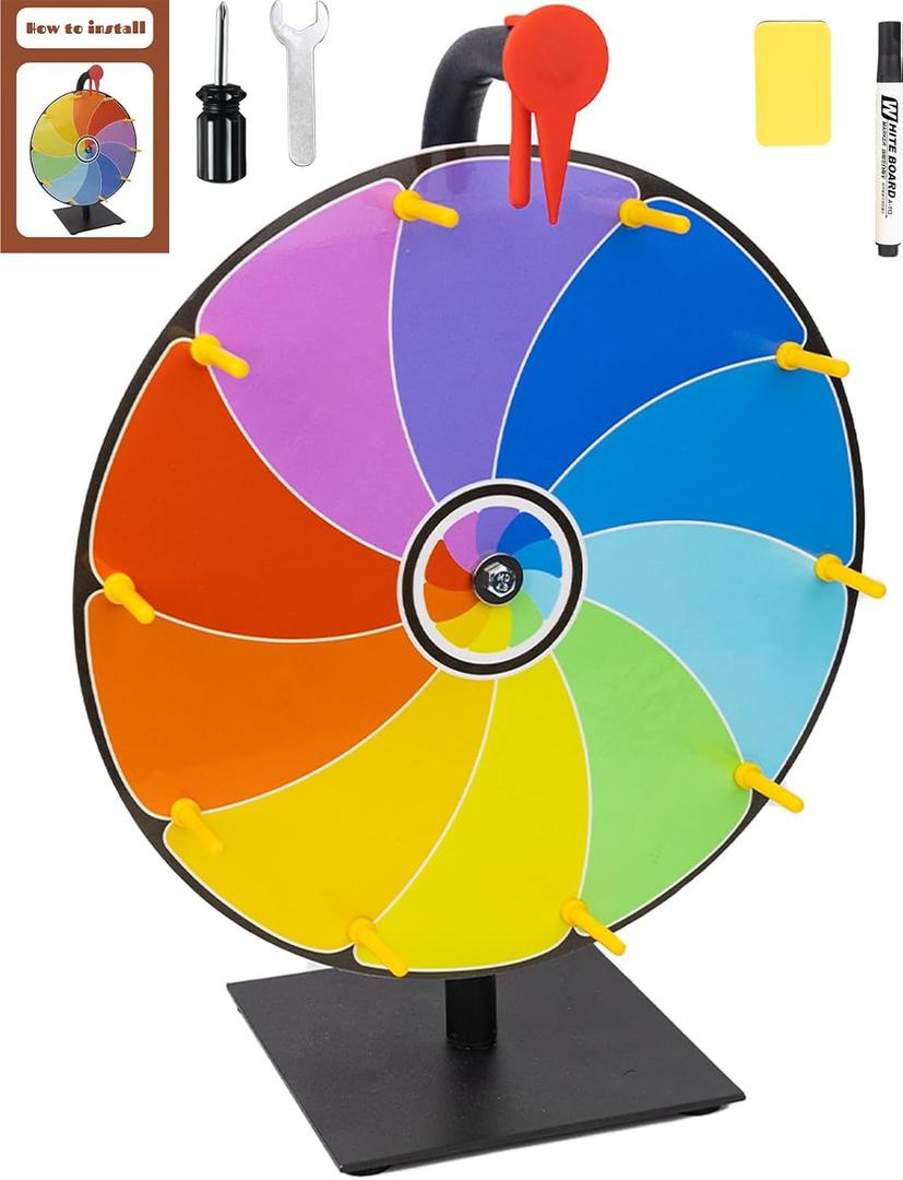 12 Inch Heavy Duty Spinning Prize Wheel - 10 Slots Color Tabletop Roulette Spinner of Fortune, with Eraser for Trade Show, Carnival, Win Fortune Spin Games, Multiple Colors