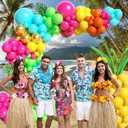 148pcs Tropical Balloon Arch Kit with Hot Pink Lime Green Teal Yellow Orange Metallic Gold Green Long Balloons fo Luau Tropical Hawaiian Pool Birthday Party Decorations