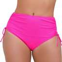 Women's High Waisted Full Coverage Cheeky Bikini Bottoms Tummy Control Adjustable Dtawstring Swim Bottoms (Large, Hot Pink1)