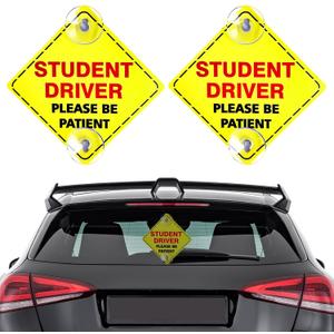 Ohleats 2PCS Student Driver & Baby On Board Sticker, 5"x5", Red & Yellow, PP Plastic, Car Window Stickers, Warning, Traffic