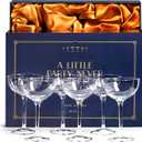 Vintage Crystal Champagne Coupe Glasses | Set of 6 | 4-5 oz Classic Cocktail Glassware - Martini, Manhattan, Cosmopolitan, Sidecar, Daiquiri | 1920s Speakeasy Retro Style Saucers | Storage Box