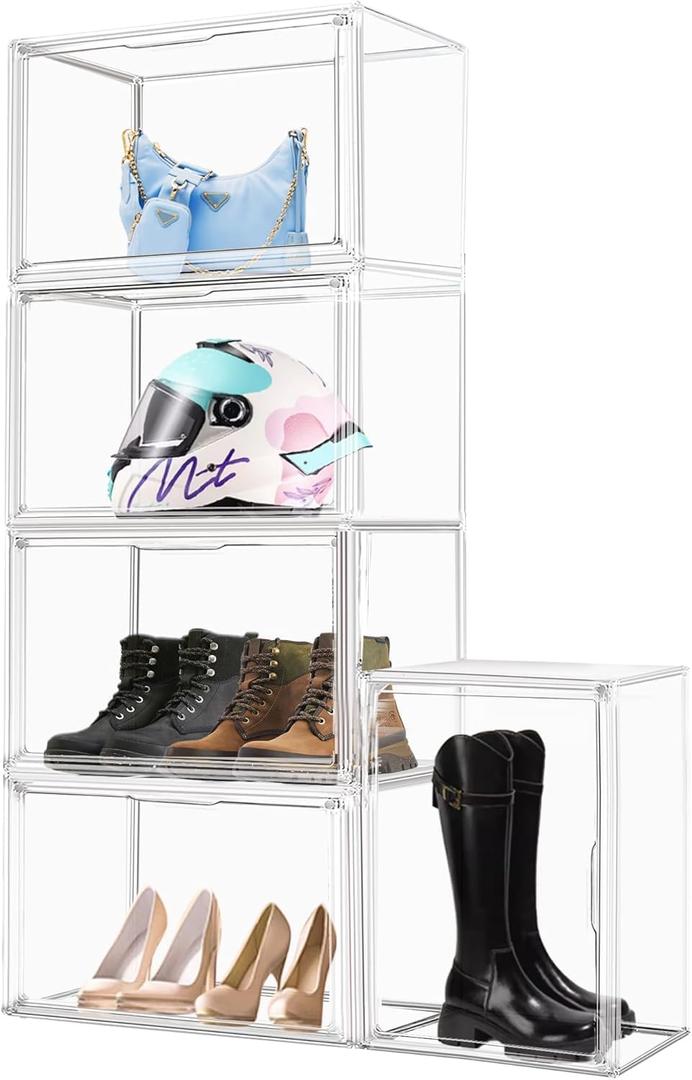 3 Pack Extra XXX-Large Purse Handbag Organizer for Closet 17.7''x13''x13'' Boots Storage Box Clear Acrylic Display Case with Magnetic Lid Dustproof Showcase for Collectibles, Handbag, Helmet, Clothes