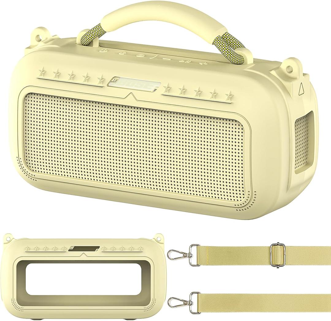 JCHPINE Silicone Cover Case for Bose SoundLink Max Portable Speaker Accessories, Soft Silicone Skin for SoundLink Max Bluetooth Speaker with Shoulder Strap (Citrus Yellow Case)