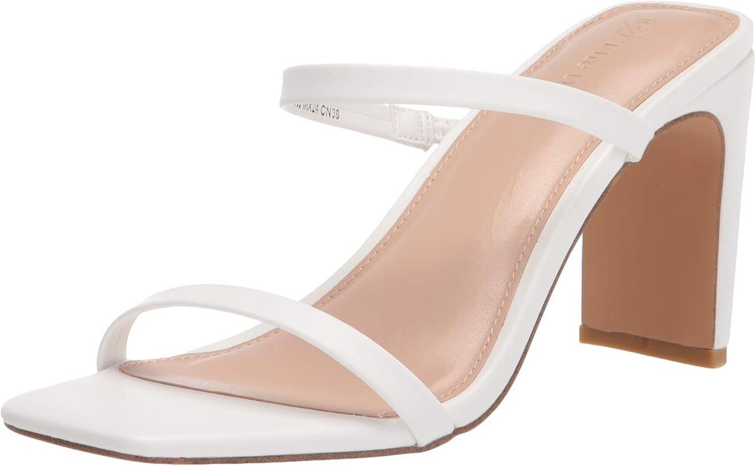 The Drop Women's Avery Square Toe Two Strap High Heeled Sandal (7, White)
