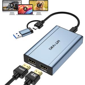 MT-VIKI HDMI Splitter Extended Display for Dual Monitors/Multi-Monitor, 4K@30Hz & 1080P@60Hz, USB 3.0 & USB C Adapter to HDMI for Windows & Mac, Required Driver Installation