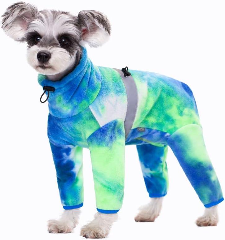Dog Coats for Small Dogs, Polar Fleece Dog Pajamas Bodysuit, Puppy Onesies Tie Dye Jumpsuits, Dogs Warm Clothes Four-Legged, Doggie Fullbody Winter Jacket Vest