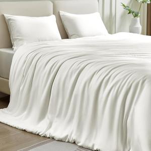 Silk Comforter Set 4 Pieces, King Size, Summer 100% Silk Comforter with Detachable Duvet Cover, Cooling Blanket for Hot Sleepers, Bedding Set with Comforter Insert, Duvet Cover, 2 Pillowcases, White