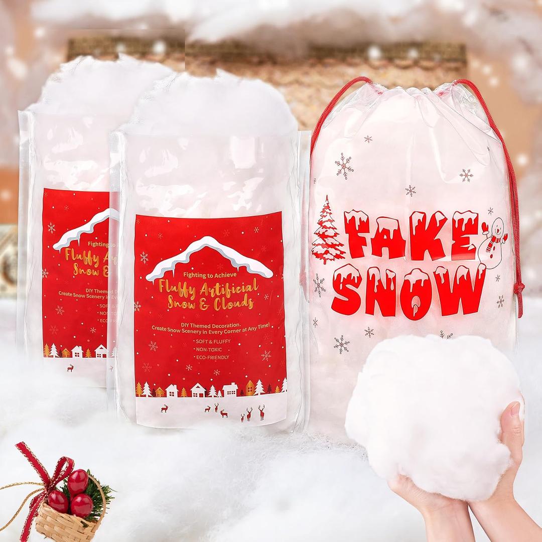 Fake Snow 780g/27.5oz Fluffy Artificial Snow for DIY Mantle Table Village Nativity Displays,Soft Cotton Fake Snow Clouds for Winter Christmas New Year Wedding Birthday Valentines Party Decoration