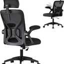 VASAGLE Ergonomic Mesh Office Chair with Adjustable Lumbar Support and Headrest, 90-105 Tilt Function, Wide Seat, FlipUp Armrests, Computer Desk Chair for Home Office, Ink Black 
