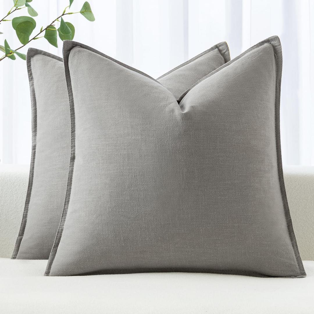 MIULEE Decorative Linen Pillow Covers 18x18 Inch Light Gray Boho Farmhouse Neutral Couch Throw Pillows for Bed Pack of 2 Accent Outdoor Pillowcase Modern Sofa Cushion Livingroom Home Decor
