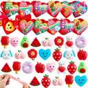 28 Pack Valentines Day Gifts for Kids Classroom Mochi Squishies Fidget Toys Filled Heart & Valentines Day Cards for Kids School, Valentines for Class Exchange Gifts School Party Favors for Boys Girls