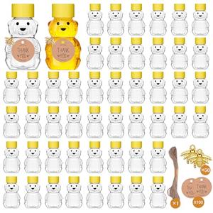 Barafat 50 Pack Plastic Honey Bear Bottles Jars, 2 oz Honey Bear Cup with Lids Mini Bear Shape Empty Honey Bear Bottle Honey Containers Bulk Jam Juice Candy for Wedding Gifts Baby Shower Favors