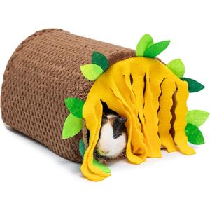 Guinea Pig Tunnel House - Small Animal Hideout Tube Cage House for Hamster Rat Mice Parrot Chinchilla Hedgehog Flying Squirrel - Playing Sleeping Resting Fleece Warm Bed Plush Nest Habitats (Brown)