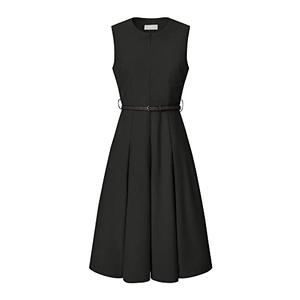 Hobemty Women's Sleeveless Dress Zip Up Belted Fit & Flare Work Dresses X-Large Black