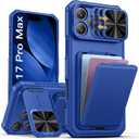 SSLOTSCASE for iPhone 17 Pro Max Wallet Case with Card Holder & Kickstand & Sliding Camera Lens Cover & Camera Stand, Rugged Hard Women Men Phone Case Cover for iPhone 17 Pro Max 5G 2025, Royal Blue