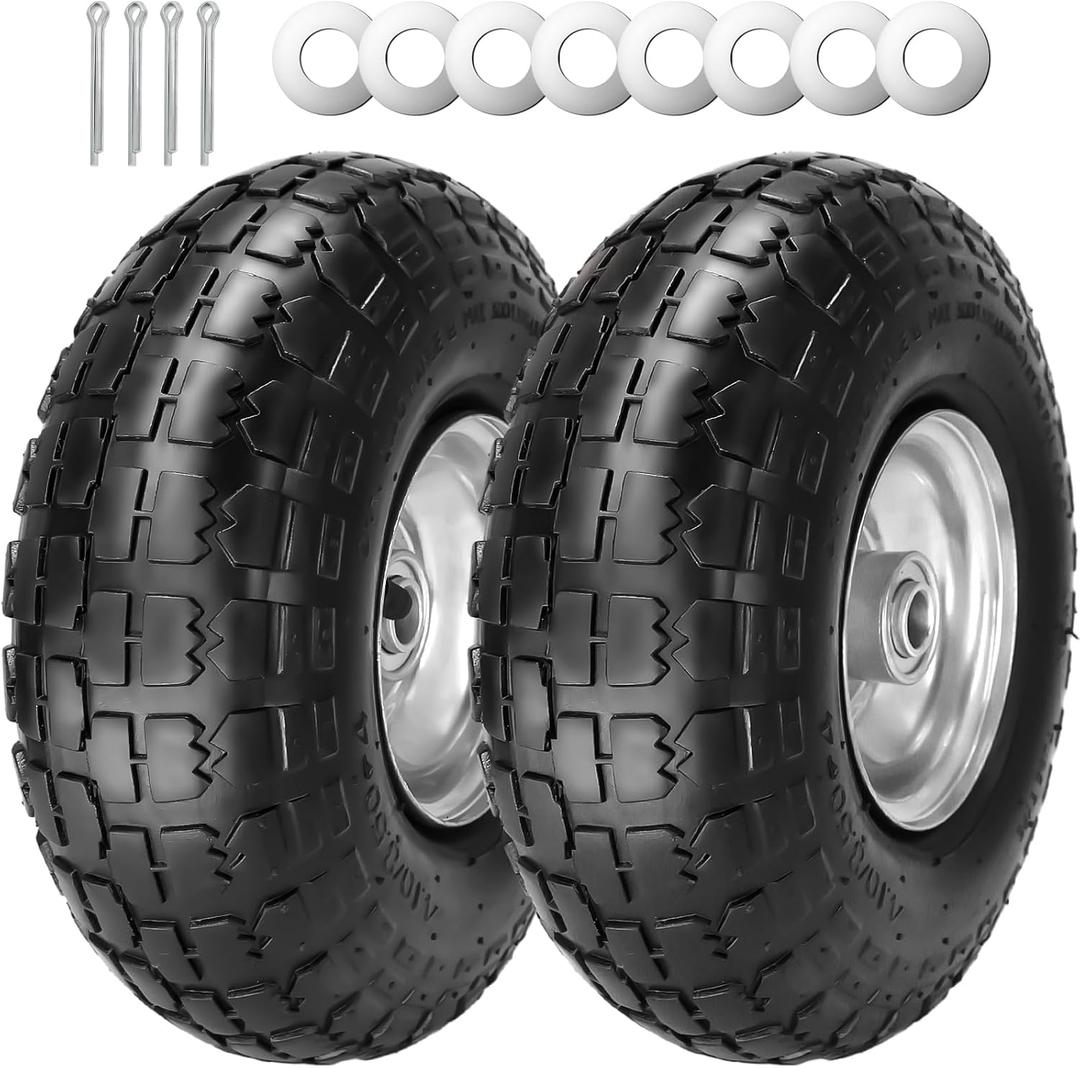 10" Pneumatic Air Filled Heavy-Duty 4.10/3.50-4 Replacement Tire and Wheel with 5/8" Axle Bore Hole for Trolley Dolly/Garden Wagon Carts/Hand Truck/Lawn Mower/Hose Reel Cart