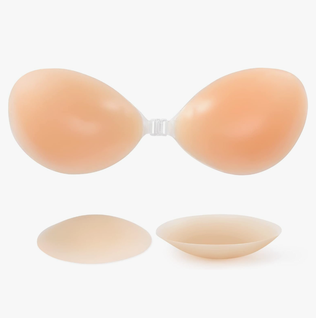 RELIRELIA Women's Sticky Self Adhesive Invisible Strapless Reusable Silicone Push Up Backless Bra / 36A
