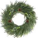 LOKEISNA Real Touch Norfolk Pine Wreath, 24" Artificial Christmas Wreaths for Front Door, Soft Bendable Pine Wreaths for Front Door, Christmas Door Decorations