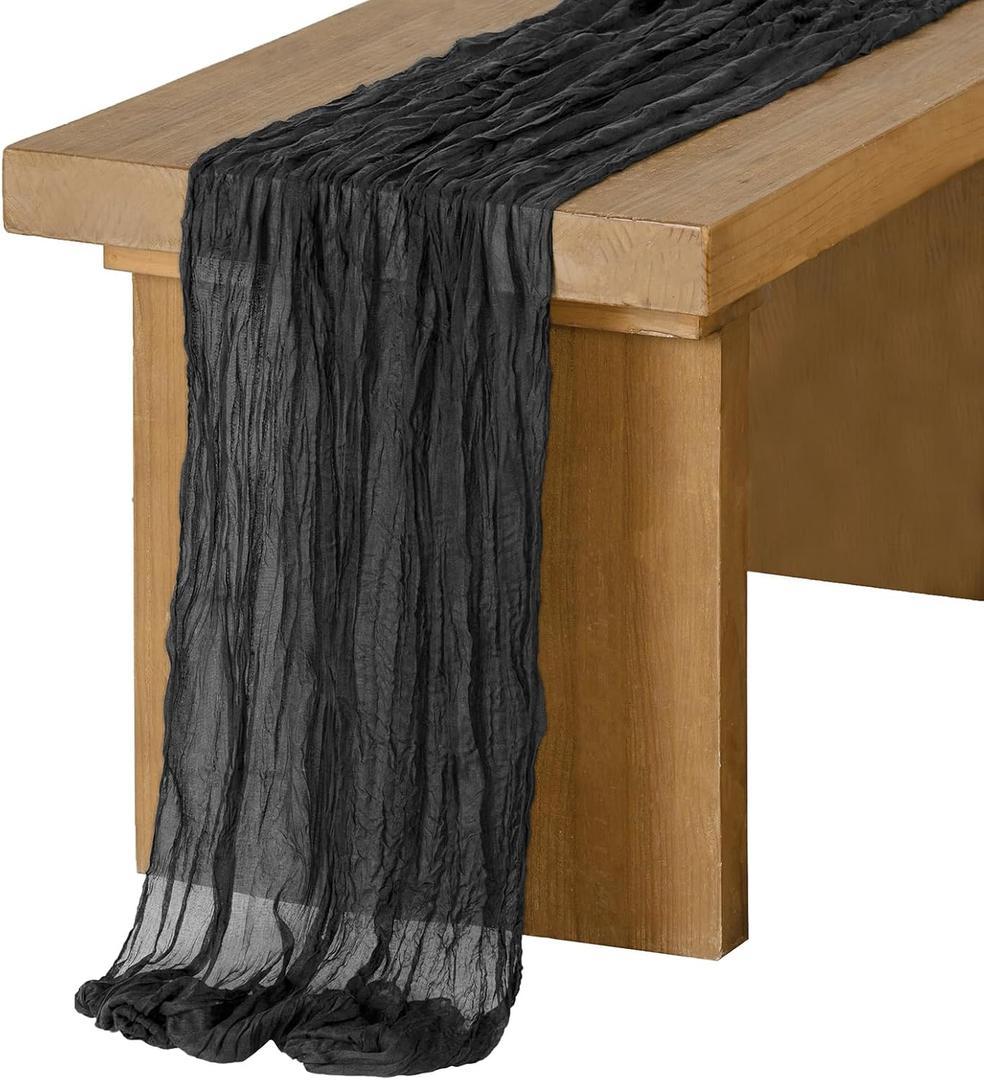 Ling's moment Black Cheesecloth Table Runner, 168 Inch 14FT Boho Gauze Rustic Sheer Cheese Cloth Table Runners for Party Wedding Birthday Outdoor Bridal Shower Decor