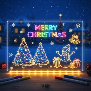 Led Drawing Board for Kids, Rechargeable LED Note Board with Colors 12 Markers, Light Up Acrylic Dry Erase Lumi Board with Stand for Classroom/Office/Home Christmas Decor/Gifts (White, 7.8x11.8in)