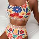 Herseas Women's High Waisted Bikini Sets One Shoulder Floral Print Swimsuits 2 piece Tummy Control Bathing Suits (S)