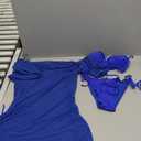 WODECASA Women's Plus Size 3 Piece Swimsuits Halter Triangle Bikini Set with Drawstring Semi Sheer Cover Up Bathing Suit (Large, 185 Dark Blue)