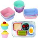 24 pcs Silicone Cupcake Baking Cups Dulinkas Reusable Cupcake Liners Non-Stick Baking Muffin Liners Mold Pastry Cake Molds 3 Shapes Multicolor for Lunch Box Dividers