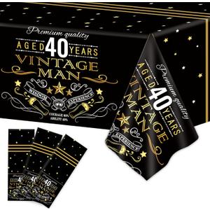 gisgfim 3pcs Vintage 40th Tablecloth Vintage Table Cloth Party Supplies Back in 1983 40th Birthday Plastic Table Cover Cheers to 40 Years Party Decorations for Black Gold Outdoor Indoor 105 x 54 inch