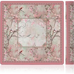 Vintage Chinoiserie Cherry Blossom Mahjong Mat 31.5 x 31.5 in, Pink Cottagecore Botanical Floral Bird Anti Slip