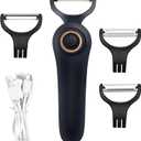 Electric Potato Peeler, Handheld Electric Vegetables and Fruit Peeler 3-in-1 Pro Set, USB Rechargeable Kitchen Gadgets for Apples, Potato, Carrots, Cucumber (Black)