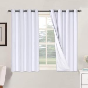 H.VERSAILTEX Linen Blackout Curtains 45 Inches Long 100% Blackout Thermal Insulated Textured Linen Look Curtain Draperies Anti-Rust Grommet, Energy Saving with White Liner, 2 Panels, Bright White, Size: 52"W x 45"L (Pack of 2)