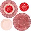 Jinei 6 Pcs Valentine's Day Tableware Set Include Large Pink Ceramic Flat Plates Valentine's Red Dinner Ceramic Plates and Place Mats for Wedding Anniversary Party Decorations