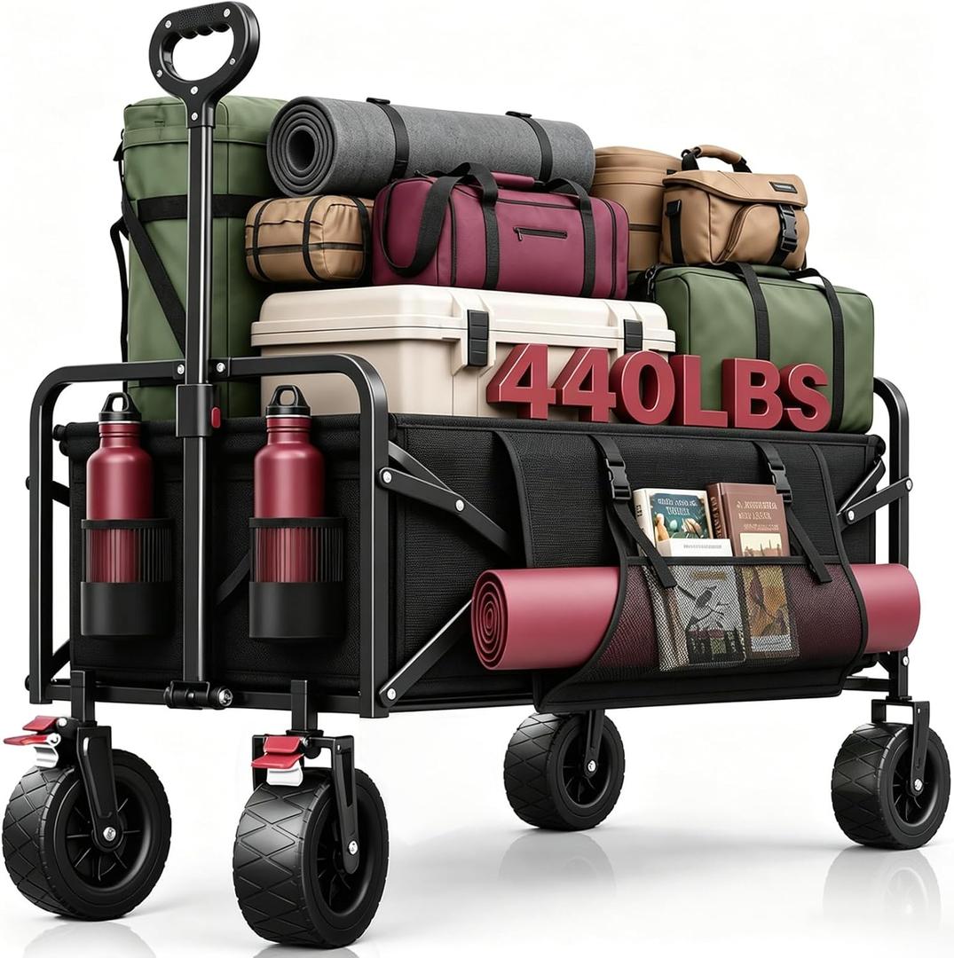 200L Wagon Carts Foldable, 7.48" All-Terrain Wheels Beach Cart