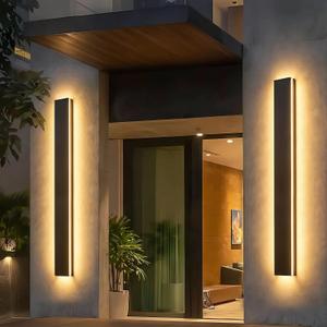 1psc 47in Outdoor Wall Lights, Long Linear Wall Light, Black LED Exterior Light Fixtures Wall Mount, Dimmable Modern Outdoor Lights, Outside Lights for House Corridor Front Door(4.33in Width), 2pc-47in*4.33in