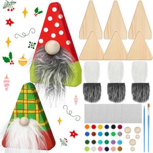GlikCeil 6 Set Christmas Wooden Gnome Decoration Blank Wood Ready to Paint Your Own Gnome Decor Christmas DIY Craft for Fireplace Table Decor Xmas Party Supplies with Brush Palette