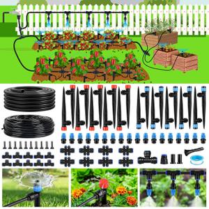 240FT Drip Irrigation System Kit Quick-Connect, Automatic Garden Watering System for Raised Garden Beds, Greenhouse, Yard, Lawn, Plant with 1/2 inch Hose 1/4 inch Distribution Tubing and Accessories