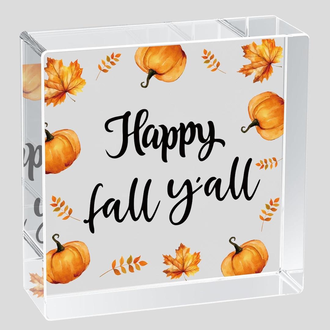 Fall Decorations for Home Fall Decor Pumpkin Leaves Acrylic Table Sign Rustic Shelf Desk Office Decor Season Home Room Sign House Warming Gifts 4.5 x 4.5 Inch