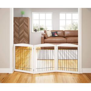 PAWLAND 72 Extra Wide Dog gate for The House, Doorway, Stairs, Freestanding Foldable Wire Pet Gate, Pet Puppy Safety Fence, 30" Height (White, 3 Panels)