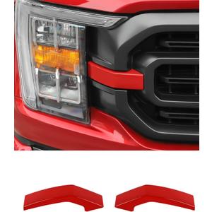 Savadicar 2-Piece Red Grille Side Trim Cover for 2021-Present Ford F150, Grille Extensions Overlay Accent, Exterior Styling Upgrade Accessories