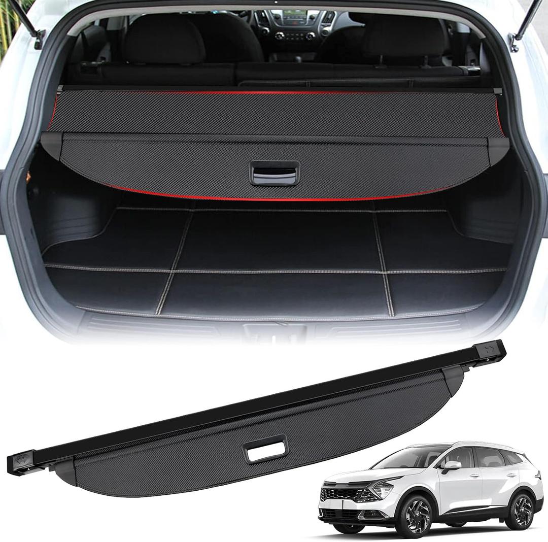 Octomo Retractable Cargo Cover for Kia Sportage 2023-2025 | Waterproof Leather Trunk Security Shade with Anti-Peeping Design | SUV Accessories (Excludes Hybrid Models, Black)