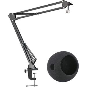 Mic Stand with Foam Windscreen For Blue Snowball, Suspension Boom Scissor Arm Stand with Pop Filter Cover for Microphones iCE USB Mic by SUNMON