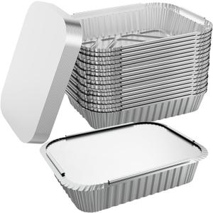 WANBAO 100 PACK 8.3"x6.2" Disposable Tin Foil Pans with Lids 2.25LB Aluminum Pans To Go Containers for Cooking, Baking, Catering Party Meal Prep, Take Out, Freeze