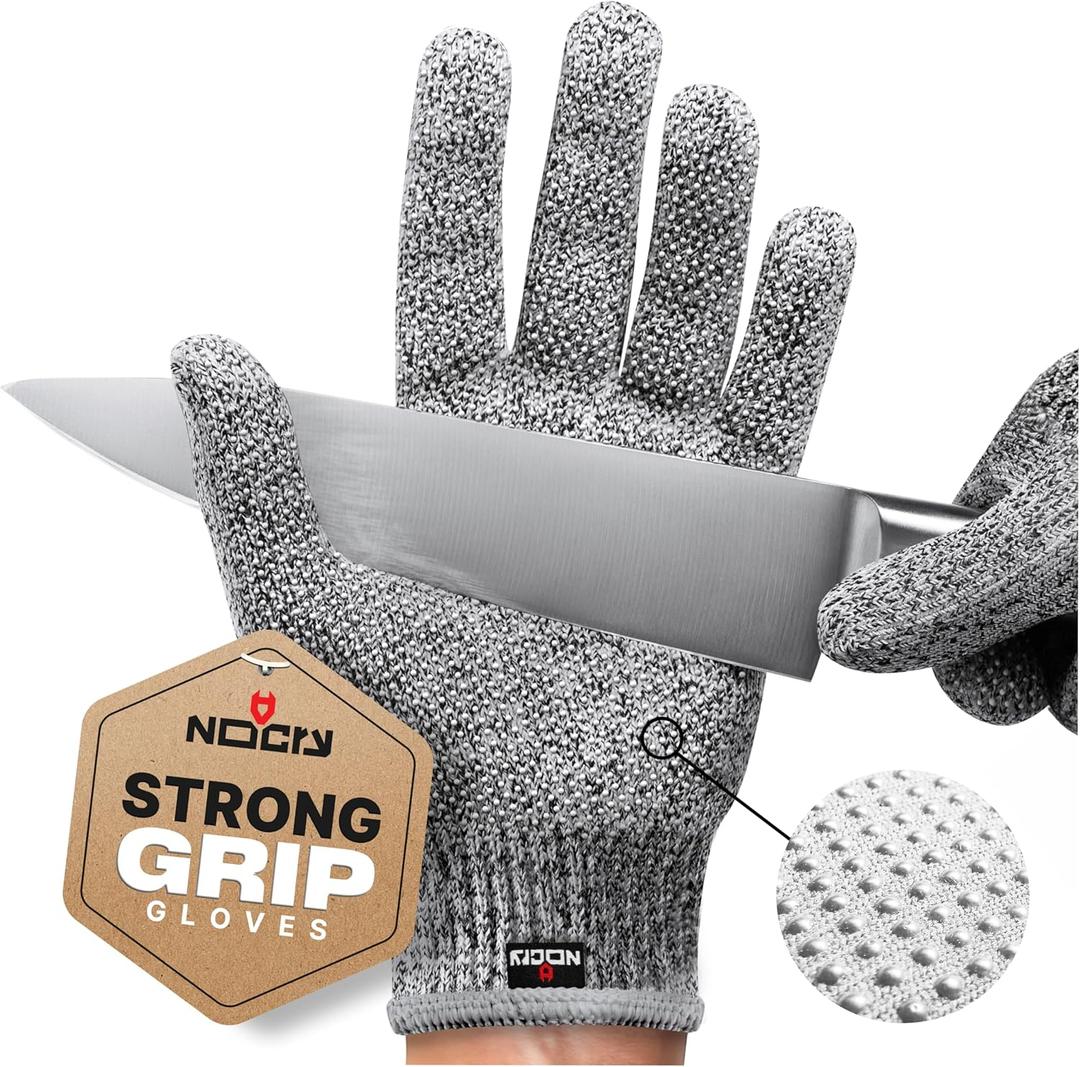 NoCry Cut Resistant Gloves Food Grade with Grip Dots for Superb Grip - Breathable & Lightweight Cutting Gloves for Chefs - Ambidextrous - Cut Resistant Kitchen Gloves for Cutting or Woodworking Gloves (Medium)