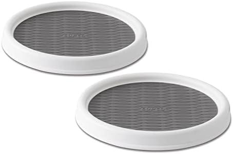 Copco 9 Inch Non Skid Pantry Cabinet Lazy Susan Turntable, 2 Pack Spinning Organizer for Kitchen, Countertop, or Bathroom, White and Gray