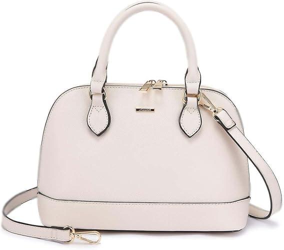 Purse for Women Small Crossbody Bags Classic Double Zip Top Handle Dome Satchel Bag (White)