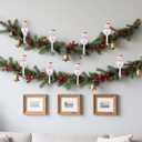 XunYee 12 Pcs Christmas Winter Snowman Garland Hangers for Mantle,Snowman Shaped Fireplace Garland Hanger, Xmas Ties Stocking Holder, Reusable Silicone Adhesive Straps for Stairways Banister Staircase