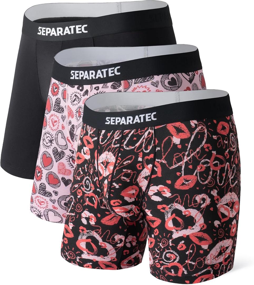 SEPARATEC Valentines Day Underwear For Men Dual Pouch Boxer Briefs Soft & Moisture Wicking Rayon From Bamboo Underwear men (Small, C1 - Printed - Sexy Kiss - 3 Pack)